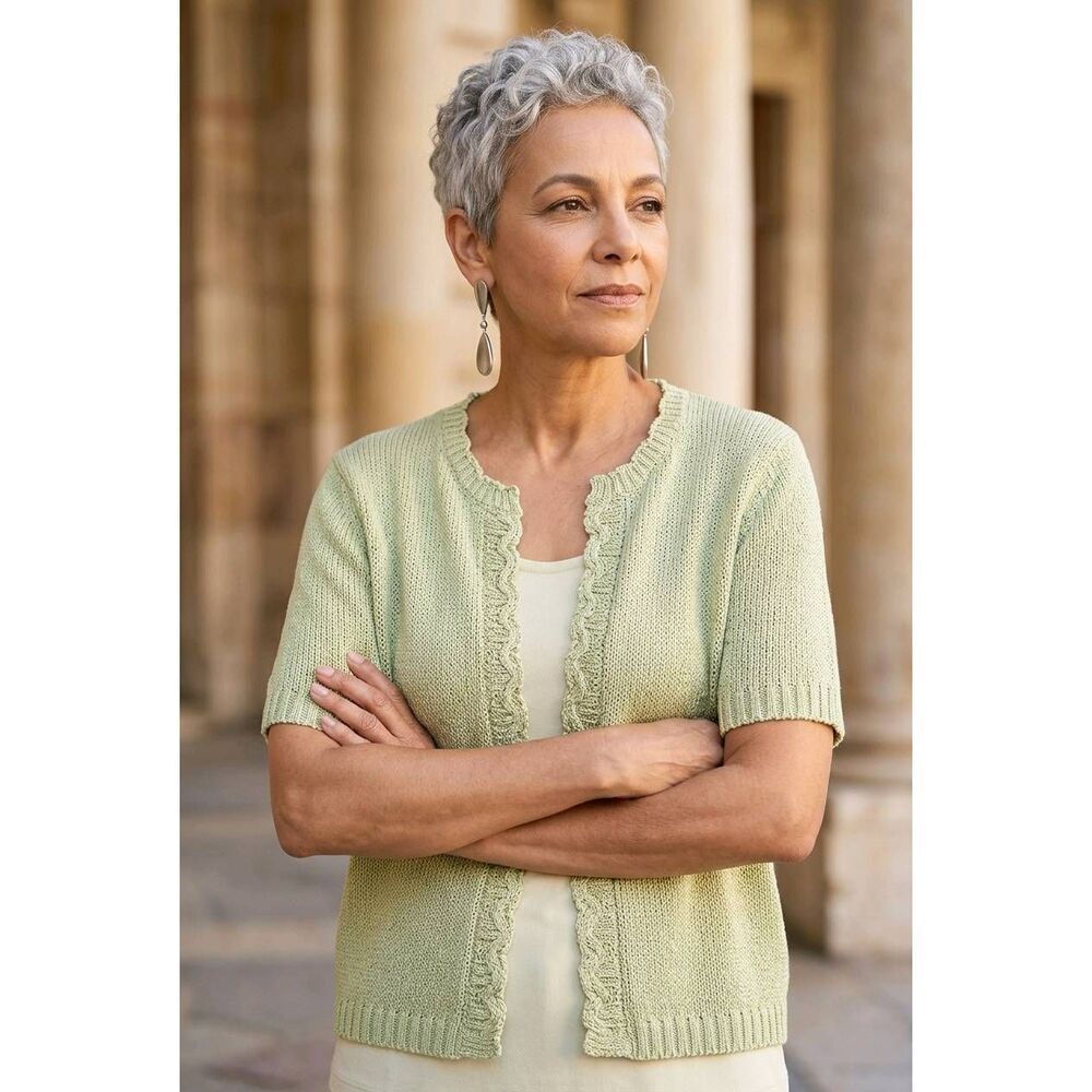 🔺️NWT Sag Harbor Pistachio Green Open Front Short Sleeve Sweater XLarge